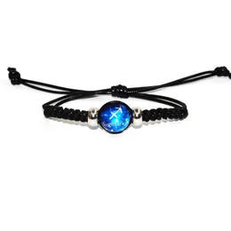 Braccialetti fascino Fashion Hand Reed Reledable Leather Black Rope Chain 12 Constellations Costazioni Zodiac Segni Zodiac perline Gioielli Bangle F Dhweo