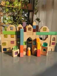 Drewniane bloki budulcowe Zestaw Zamek Zamek z przezroczystymi kostkami Rainbow Timbers Trees Animals Giraffe dla dzieci