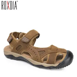 صندل Roxdia بالإضافة إلى حجم 3948 من جلد البقرة الأصليين صندل الصيف للرجال المصارع الصلندي أزياء الذكور شاطئ الأحذية RXM047