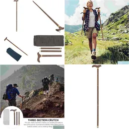 Trekking Poles Sticks Threesection Crutches Cam Walking Stick Handle Handing Pole Woode Alpenstock Cane Exquisite Drop Delivery Sports DHSDQ