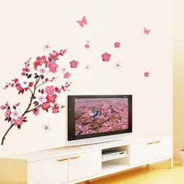 2024 3D Pink Tree Wall Stickers Room Peach Blossom Flower Butterfly DIY Wall Stickers Poster Vinyl Art Decals Decor Mural Wallpaper for 3D