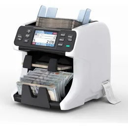 Munbyn 2 Pocket Money Counter Machine Mixed valör Sorterare Inbyggd skrivare Sort på de nomfaceori Value Counting Wassfit Detection 2 Cis UVMGIR Touchsc