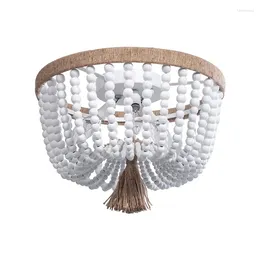 Lampki sufitowe Retro sypialnia białe drewniane z koralikami lampa vintage żyrandol Nordic Boho Light Kitchen