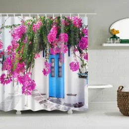 Cortinas de chuveiro flores planta paisagem banheiro belo cenário país rua cena impressão cortina conjunto banheira decoração telas