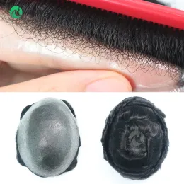 Toupees toupees unità di capelli per capelli invisibile per uomini 0,030,04 mm Base sottile super sottile toupee indiano Human Hair Mens 'Topper