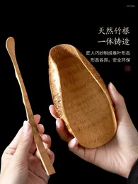 Tea Scoops Old Bamboo Root Spoon Pull Two-Piece Set Handmade Stick Holder Ceremony Culture Scoop