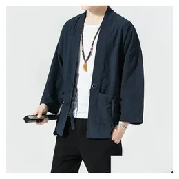 Mens Jackets Summer Harajuku Men Sun Protection Clothing Kimono Casual Male Open Stitch Solid Chinese Style Jacket Drop Delivery Appar Dhku3