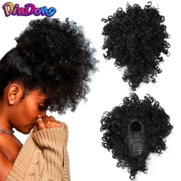 Pferdeschwänze Pferdeschwänze Dindong Short Synthetic Afro Kinky Curly Updos Perücken Clip in Warp Ponytail Hair Tail False Haareschwanz mit Pony