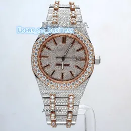 Premium -Design beste Qualität Gold Mechanical Zwei -Ton -Roségold und Silber handgefertigt Moissanite Diamond Bust Down Hip Hop Watch