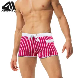 Badkläder för män med baddräkt Stripe Shorts Låg midja Sexig badkläder Beach Shorts Fashion Trend Zipper Pocket Aimpact