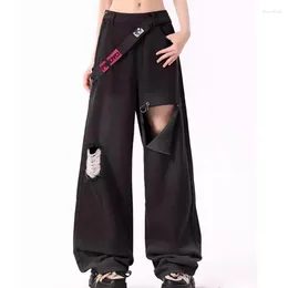 Kadınlar Kot Siyah Gotik Bolggy Y2K Yırtık Vintage Boş Kovboy Pantolon Harajuku Punk Denim Pantolon 2000S Geyikli Emo Giysileri