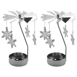 Candle Holders 2Pcs Spinning Candlestick Rotating Metal Snowflake Carousel Tea Light Holder Stand Romantic Home Decor