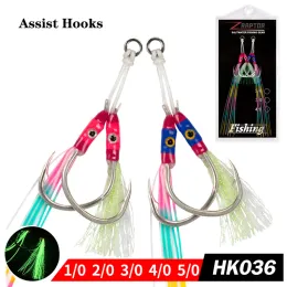 Fishhooks 4pairs Fisch Auge Slow Shake Iron Plate Haken Nacht Glühdraht Doppelassistenthaken hohe Kohlenstoffstahl -Seefischer Haken Pike Fishhooks