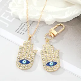 Schlüsselanhänger Emaille Zirkonblau Eye Hand Hamsa Schlüsselbundschlüsselring für Frauen Punk Böse Fatima Bag Auto AirPods Box Accessoires