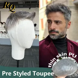 Toupees toupees önceden stil erkekler toupee peruk 0.04mm ince cilt kılcal protez insan saçı erkek 1b40 erkek saç değiştirme sistemleri hombre