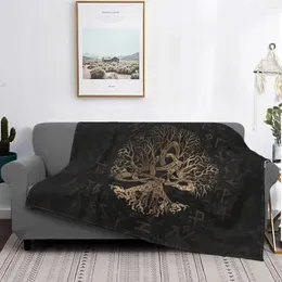 Cobertores Árvore da vida com flanela Futhark Triquetra Flanela Bobertor Nórdico Viking Yggdrasil para sofá Decoração Teen Presentes