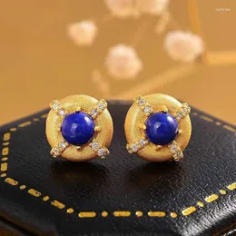 Dangle Earringsユニークなクラフト象眼細工Lapis Lazuli Crystal Ear Studs Vintage Glomam