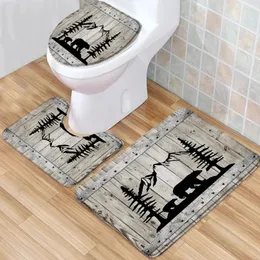 Banyo paspasları Mat Seti Retro Ahşap Kapı Çiftliği Ahır Avrupa Batı Ülkesi Düşük Kazık Flannel Halı Tuvalet Kapak U şeklinde halı