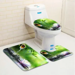 Banyo paspasları Zen Mat Seti Spa Peyzaj Kaya Çiçek Yeşil Bitkiler Bambu Alçak Kazık Pazen Halı Tuvalet Kapağı U-şekilli halı