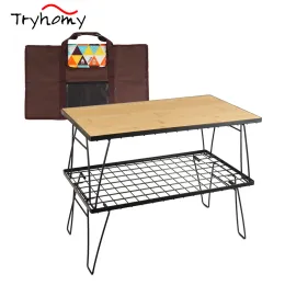 Furnishings Tryhomy Portable Camping Table Grill Mesh Table Travel Picnic Hiking Desk Picnic Rack Outdoor Folding Barbecue Table