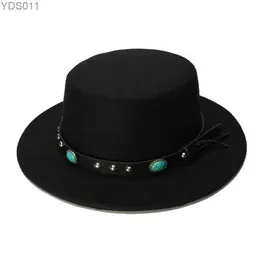 Cappelli larghi secchio secchio Luckylianji Womens Wool Vintage Felt Hat Pig Pi Bowling Turquoise Belt (57 cm/Regolazione) YQ240403