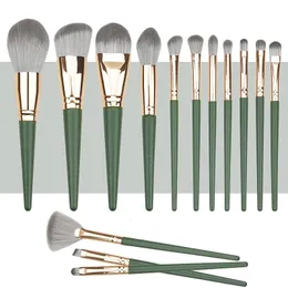 14PCSset Green Makeup Brush Soft Eye Shadow Powder Center Nasal for Women Tool 240403