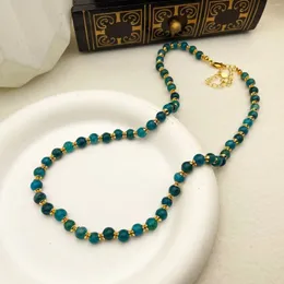 Pendellankette Europäischer und amerikanischer Vintage Blaugrüner Achat Naturstein Perlenkette Halskette