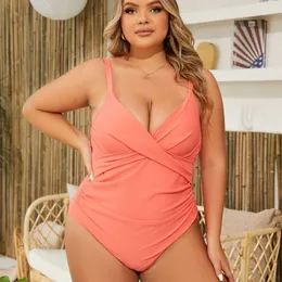 Large Size Swimsuit with Added Fat and Solid Color, Gathered Nylon Style, Buttocks Wrapped New Style