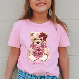 Dziewczyny Summer okrągły Krótkie rękawowe T-shirt Nowy trend kreskówkowy Top dla dziewcząt