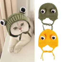 Abbigliamento per cani Copricapo per animali domestici lavorato a maglia Rana creativa Divertente simpatico cappello da crossdressing per cani Accessori per gatti intrecciati a mano