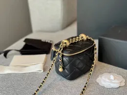 Klassisk mini fåfänga med kedjestrunkpåsar kaviar läder kross guld boll ghw crossbody axel designer handväskor litet kosmetiskt fodral för kvinnor
