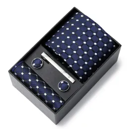 Wholesale 2023 New Style Silk Wedding Gift Tie Pocket Squares Set Necktie Box White Men Suit Accessories Fit Wedding