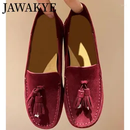 Повседневная обувь Jawakye корова замши ровно круглая нога на мулах Ladies Loafers Decor Metal Lock Dec