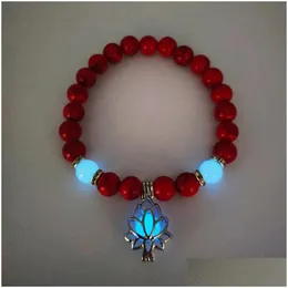 Bangle Doreenbeads Fashion Natural Stones Luminous Glowing In The Dark Lotus Flowercharm Bracelet For Yoga Prayer Buddhism Jewelry Dro Dhpdq