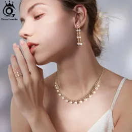 Orsa Gioielli 14K Gold 925 Sterling Silver Natural Pearl Necklace per donne Eleganti Profondi a sfera di perle Collana Gioielli GPN37