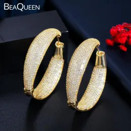 Brincos Bequeen Luxo AAA AAA Cubic Zirconia Micro pavimentou Brincos de círculo de círculo redondos de círculo de círculo de ouro Dubai Jóias de casamento para mulheres E0417