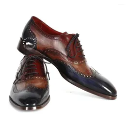 Buty sukienki w stylu retro ręcznie malowane Oxfords trzy tonowe skrzydło brogues oryginalne skórzane koronki dla mężczyzn eleganckie codzienne biznes