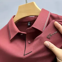 Hochwertiges Eis Silk Polo-Hemd Langarm hautfreundlicher T-Shirt Herumn Mode Trend Einfaches Geschäft hübsches Revers Ropa 240329