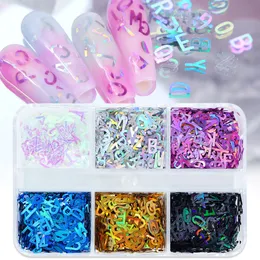 6 أحرف ليزر محاصر English English elesns 6mm Pet Peet Naillit Sequins DIY ملأ بريق