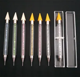 Doubleend Nail Dotting Pen Kristallperlen Griff Strass Nieten Picker Wachs Bleistift Maniküre Nail Art Tools3538089