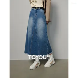 Spódnice Toyouth 2024 Dżinsowe kobiety vintage prosta moda swobodna maxi Long Faldas Mujer Streetwear All-Match Spódnica