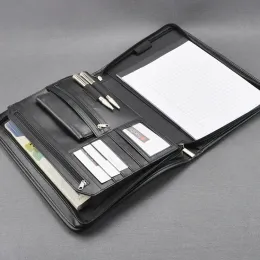 Padfolio Business A4 Pastas de couro bolsa de documentos pasta de arquivos de padfolio A4 Organizador com notebook de recarga de zíper Pad