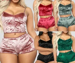 Neue Damen Zweiteilige Pyjamas Samt Nachtwäsche Sets Sexy Spaghetti Strap Shorts Hohe Qualität Pyjamas Frauen Pyjama Party Set8765559