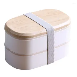 Dinkware in stile giapponese a doppio strato a doppio strato bento scatola per cereali in legno di grande capacità con stoviglie può essere microonde