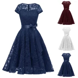 Vestidos casuais rendas elegantes para mulheres de verão de manga curta festa de noite um vestido de linha slim fit swing wedding baest vestidos