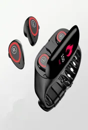 M1 binaural pulseira inteligente tela colorida sem fio bluetooth 50 fones de ouvido 2 em 1 passo monitor de freqüência cardíaca pressão arterial exercis7135824