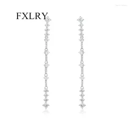 Brincos pendurados fxlry francês s925 prata agulha incrustada zirconlong linha simples eearrings para mulheres jóias de casamento