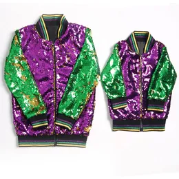 Jackets Mardi Gras Women Girls Jacket Children's Clothes Long Sleeve Coats Top Mother Kids Mathing Outwear Sequin