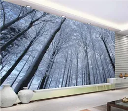 Bakgrundsbilder PO Bakgrund Högkvalitativ 3D -stereoskopisk snöskog Väggmålning för vardagsrum