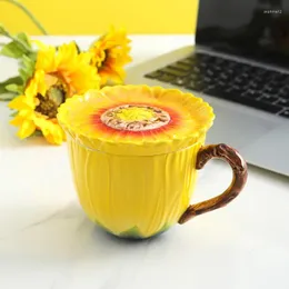 Tazze a forma di girasole a forma di casa tazza in ceramica dipinte a mano con tazza di caffè d'acqua di grande capacità e coperchio del tè pomeridiano